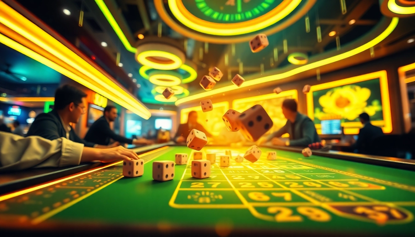 Experience the excitement of Tài Xỉu MD5 gameplay at https://taixiumd5.world, showcasing vibrant casino visuals and digital dice.