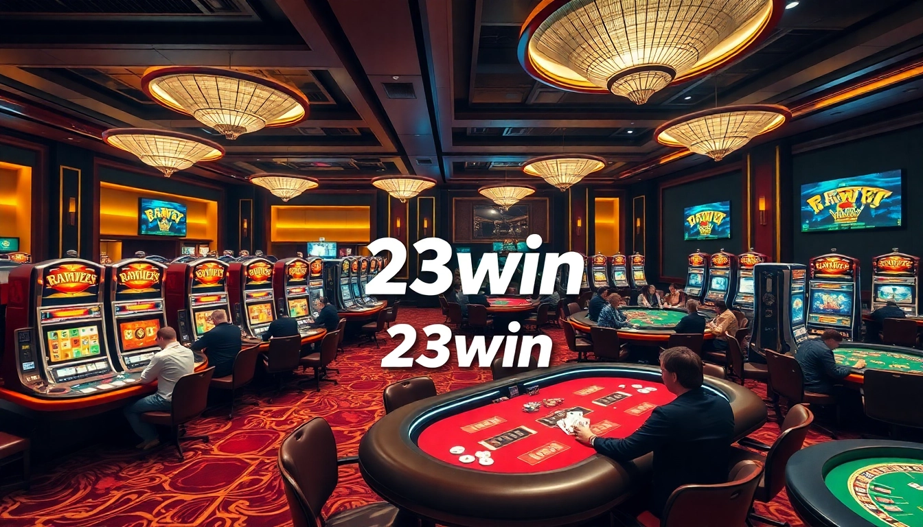Players enjoying casino games and online gambling experience with 23win branding.