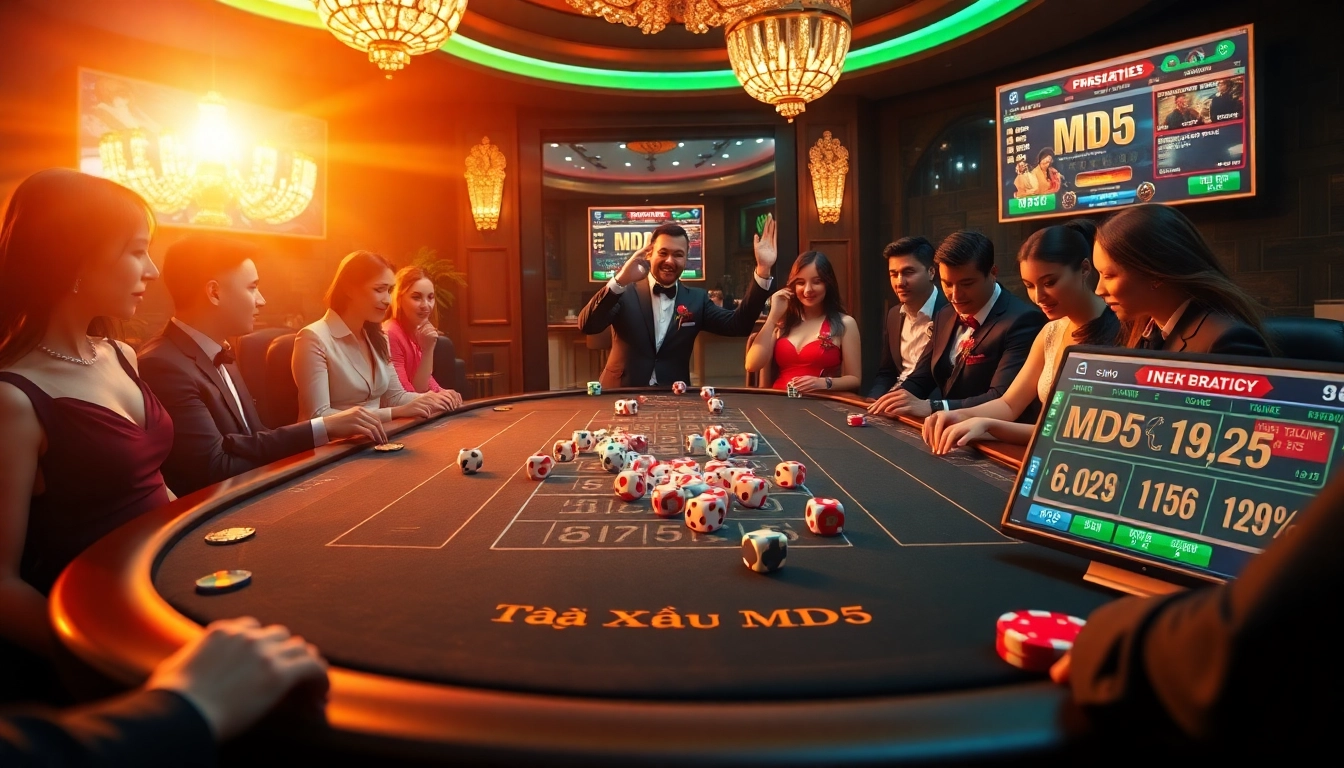 Engaging gameplay of taixiumd5 at a luxurious casino table with vibrant dice.
