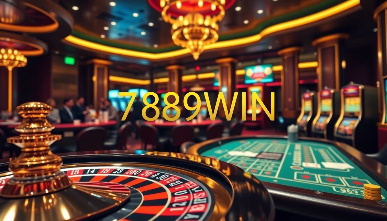 Experience the excitement of gambling at 789WIN with vibrant casino visuals featuring roulette, blackjack, and slot machines.