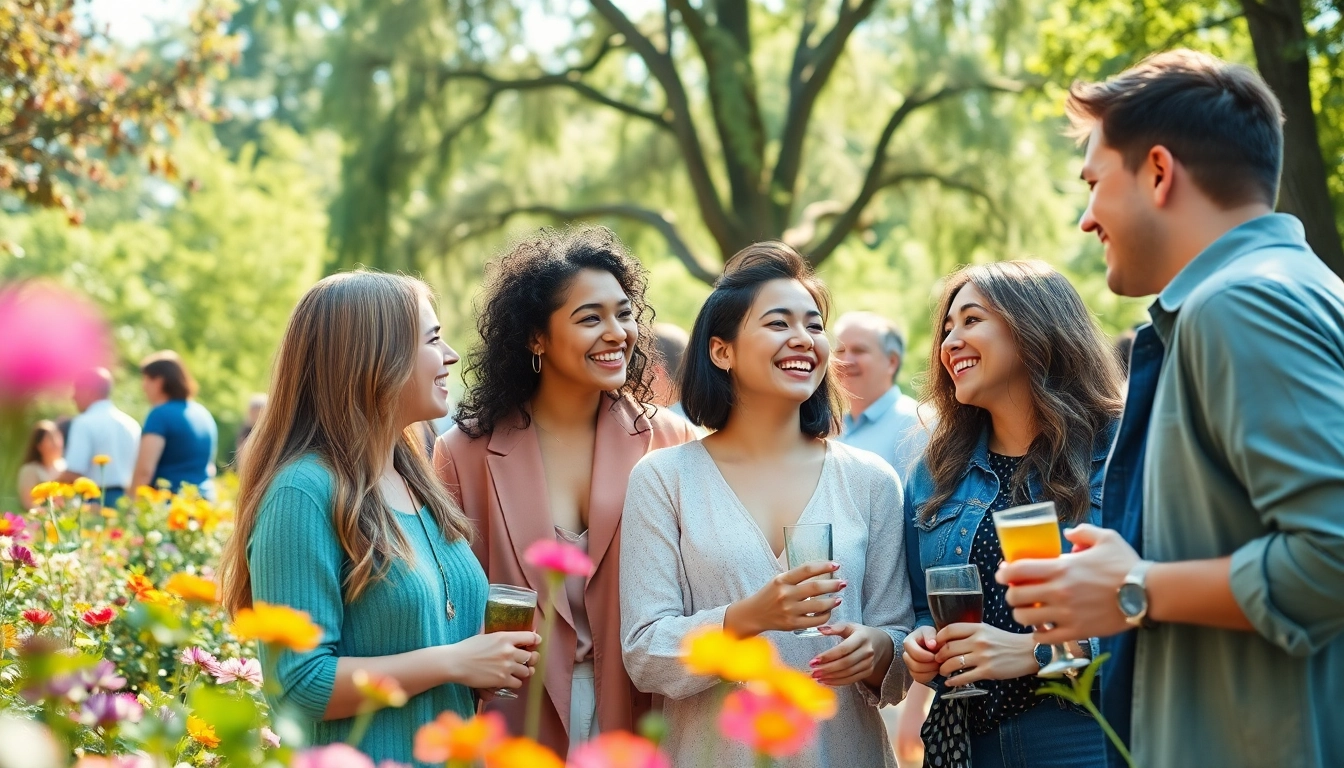 Engaging couples and singles in a vibrant outdoor setting with warm lighting, promoting community and connection at https://okfun.uk.net/.