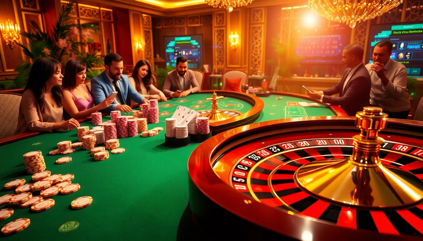 Players enjoying an exhilarating gaming experience at https://luck8.bid/, featuring roulette and poker components.
