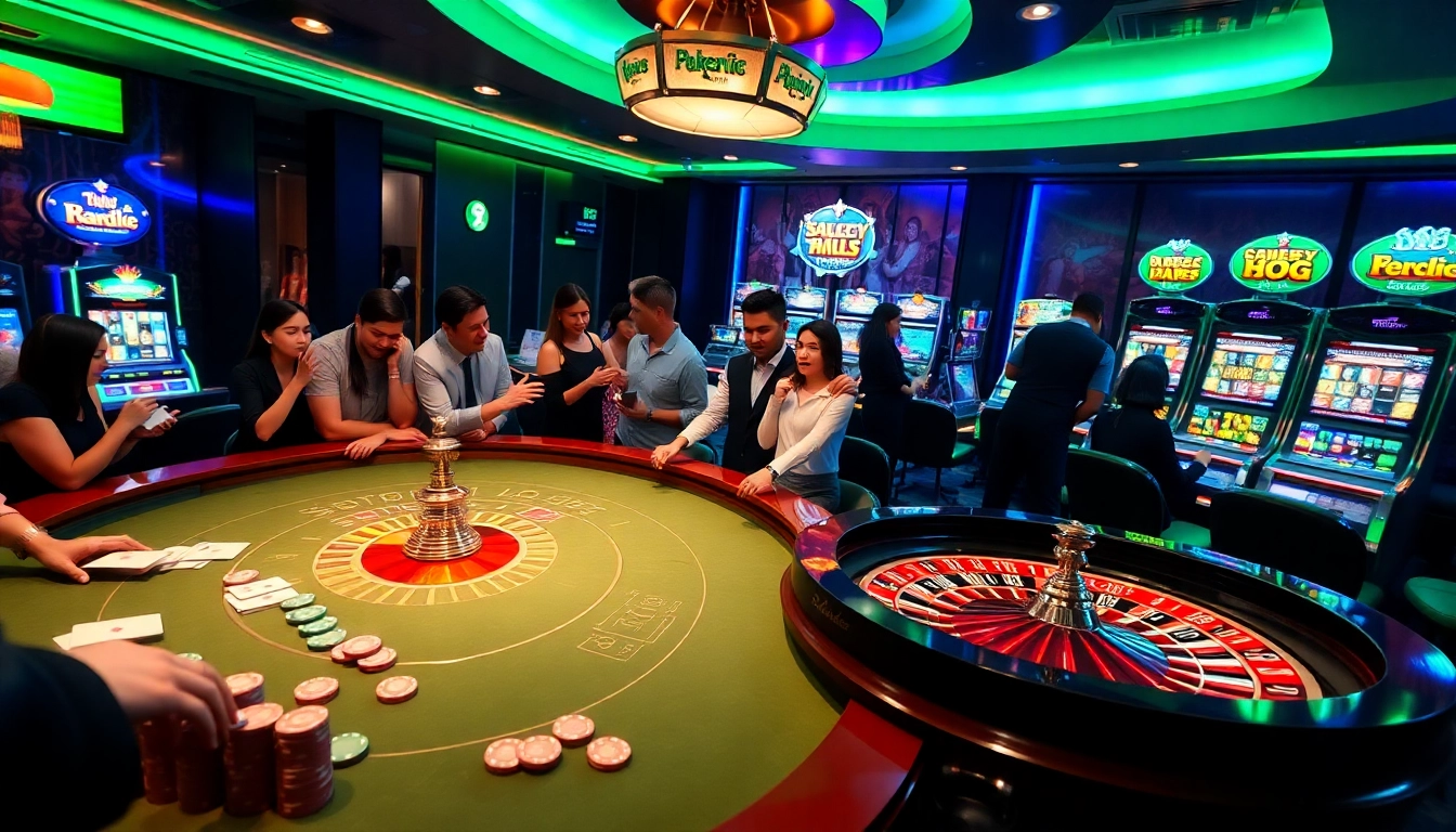 Experience the thrill of tg88 with vibrant poker action and spinning roulette in a luxurious casino setting.
