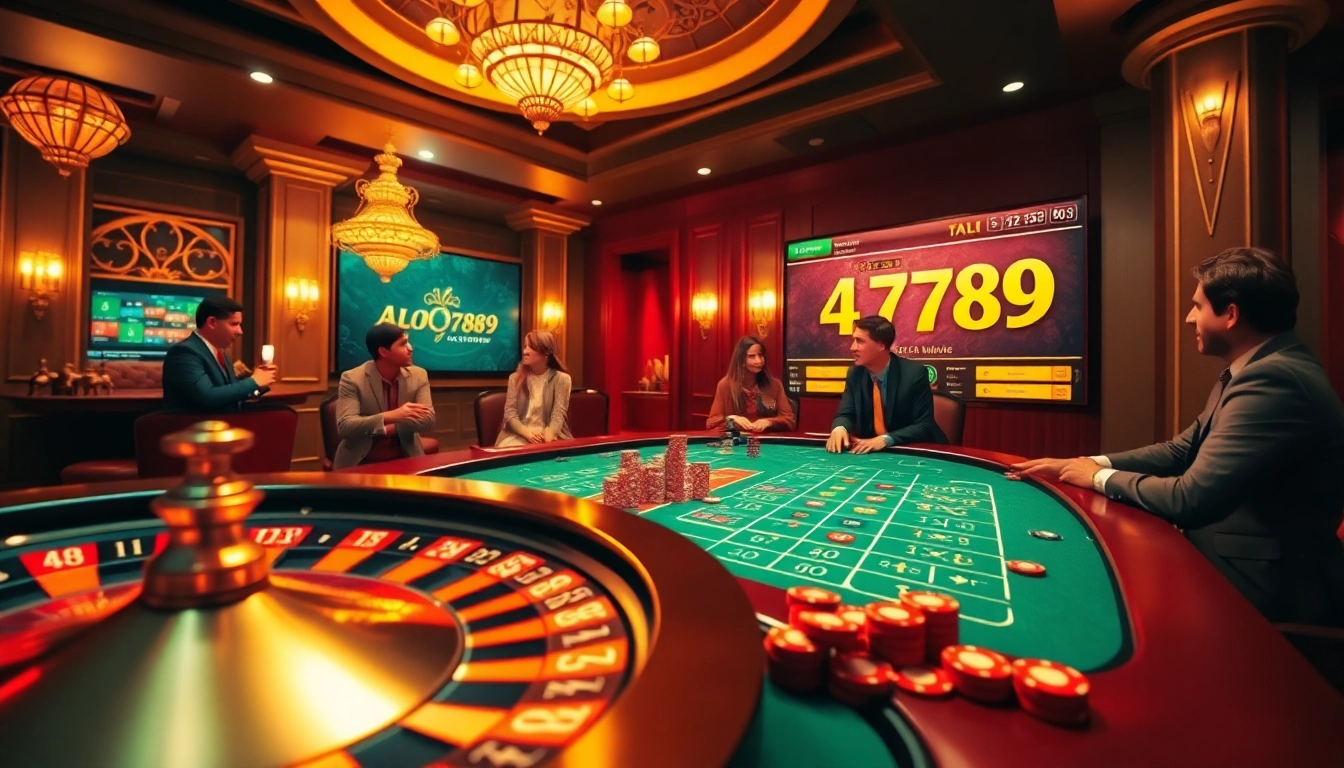 Alo789 offers an exciting gambling experience with poker chips and roulette action.