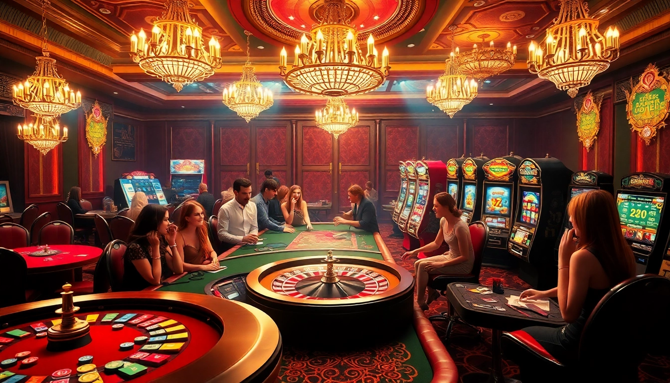 Players enjoying luxury gambling experiences at Good88 casino with poker, roulette, and slots.
