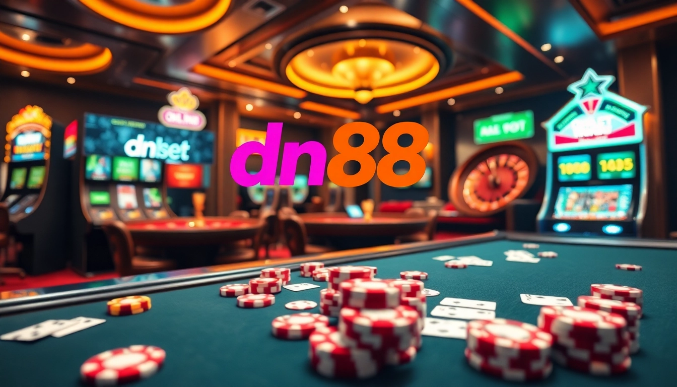 Experience the thrill of dn88 bet with an immersive casino gaming environment featuring vibrant slot machines and poker tables.