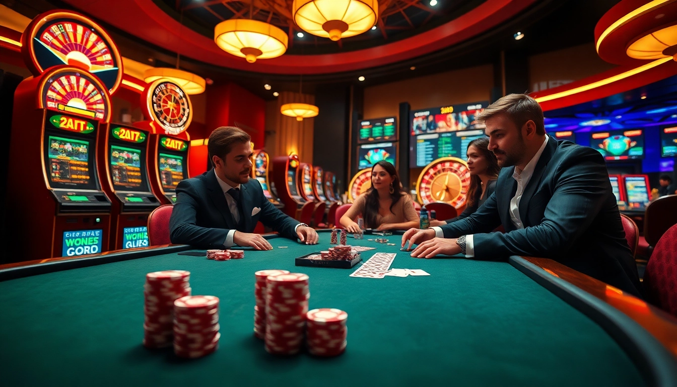 Experience high-stakes poker at https://nohu90.tools/ with vibrant roulette wheels, colorful chips, and engaged players.