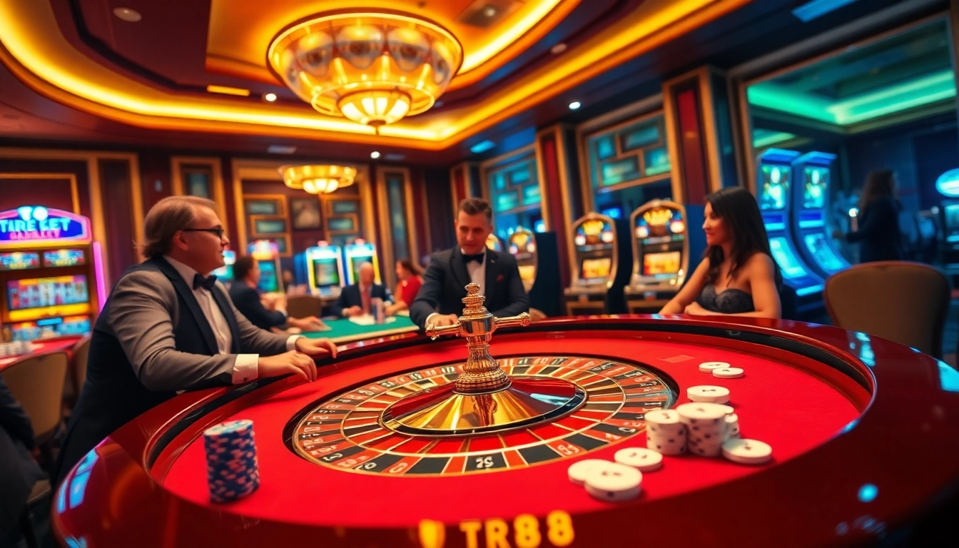 Players betting at the luxury TR88 roulette table in an elegant casino setting.