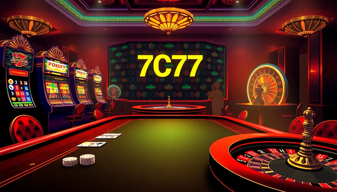 Experience the thrill of 7C77 casino gaming with vivid slot machines and vibrant poker tables.