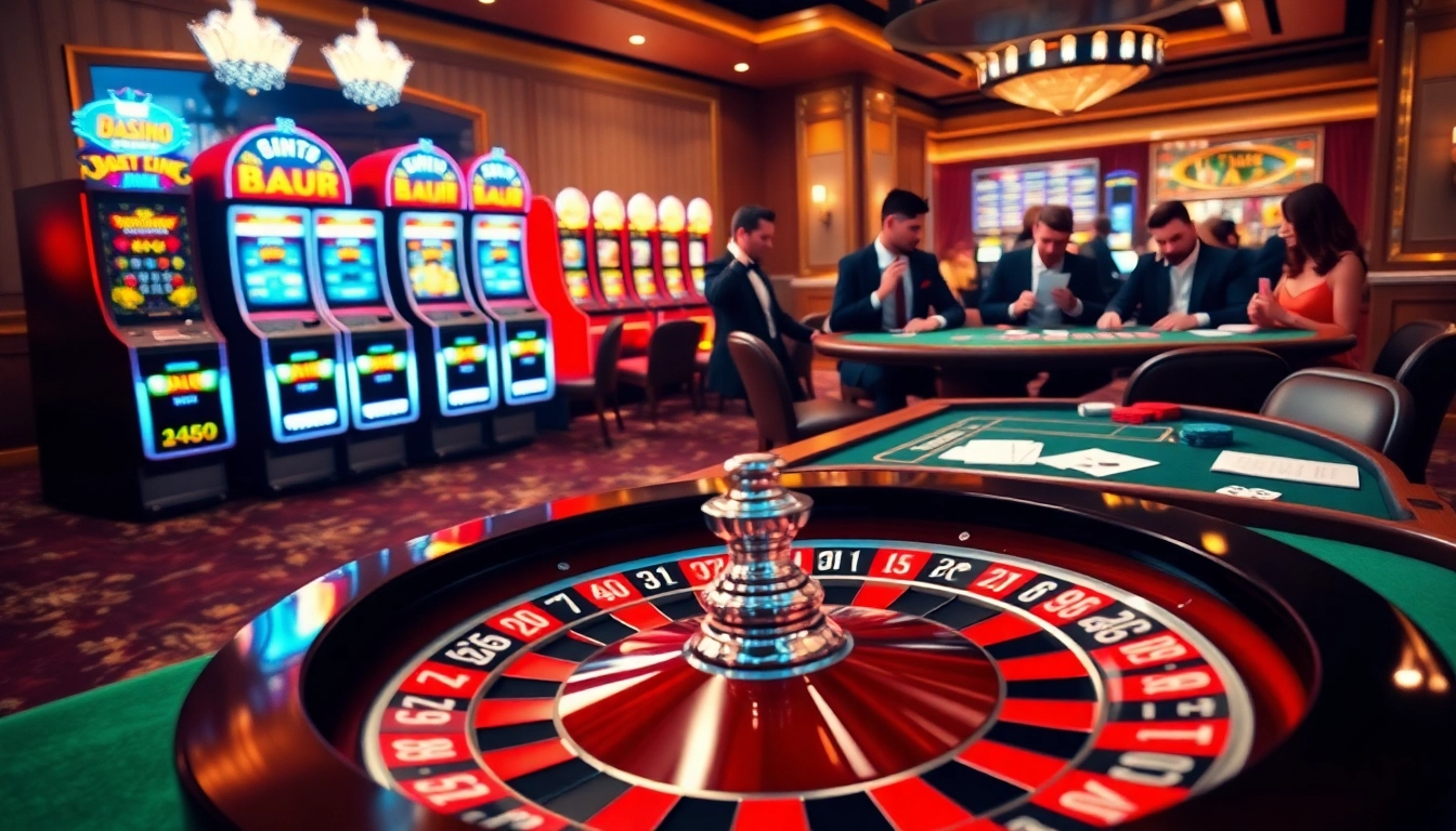 Experience thrilling gameplay at OK9 casino with roulette, poker tables, and vibrant slot machines.
