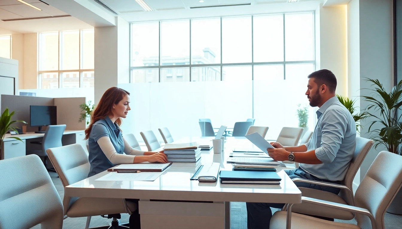 Conducting background checks north carolina with professionals reviewing documents in an office.
