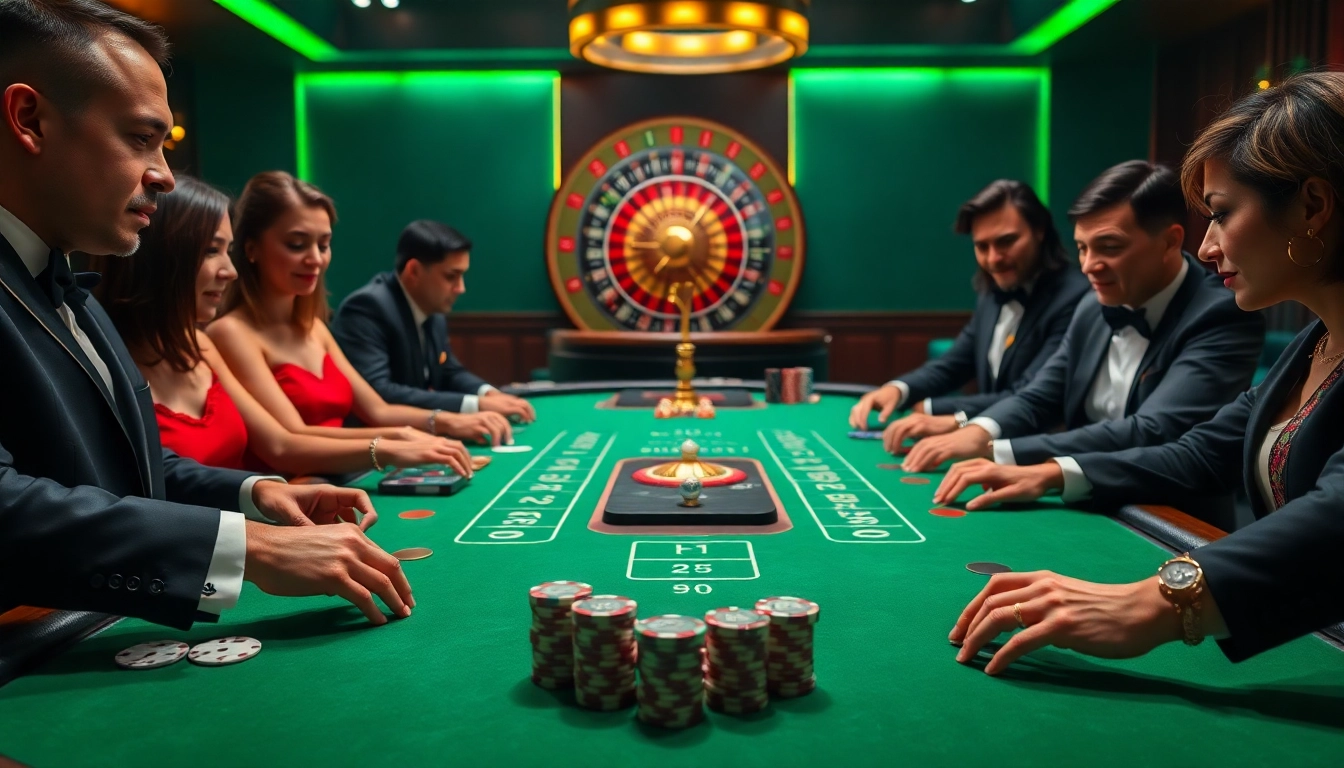 Players engaging in a thrilling blackjack game at a luxurious table with elements of https://kwin.bio/ enhancing the atmosphere.