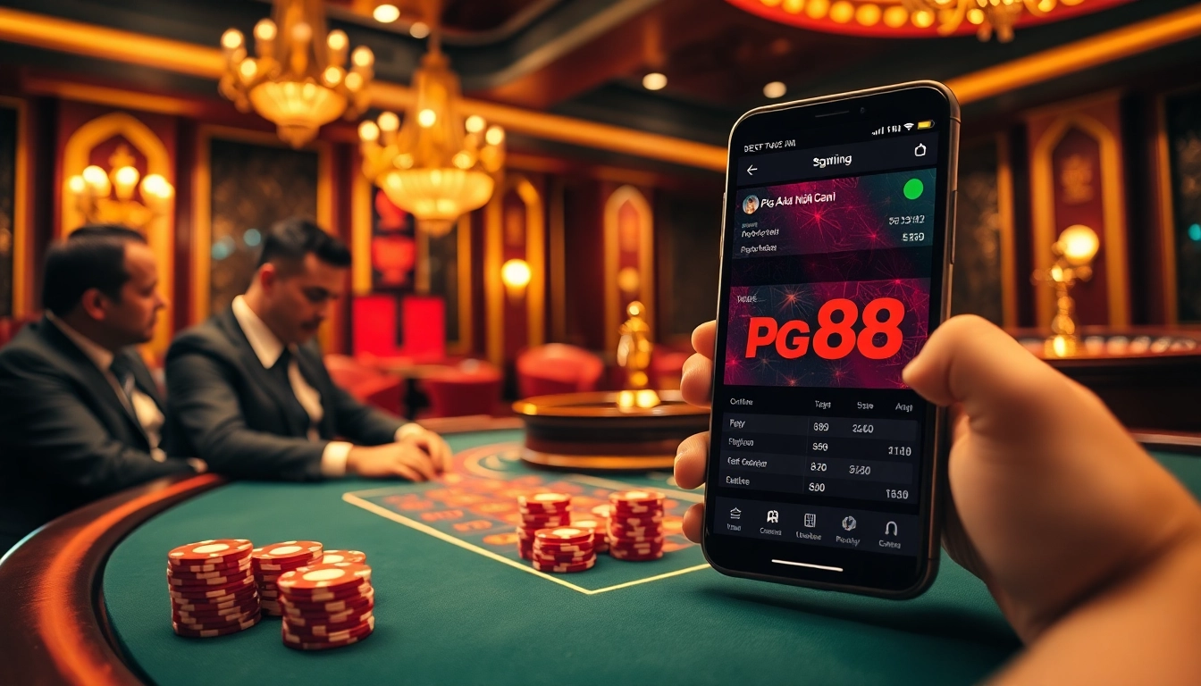 Betting excitement at pg88 nhà cái casino with professional poker players and vibrant atmosphere.