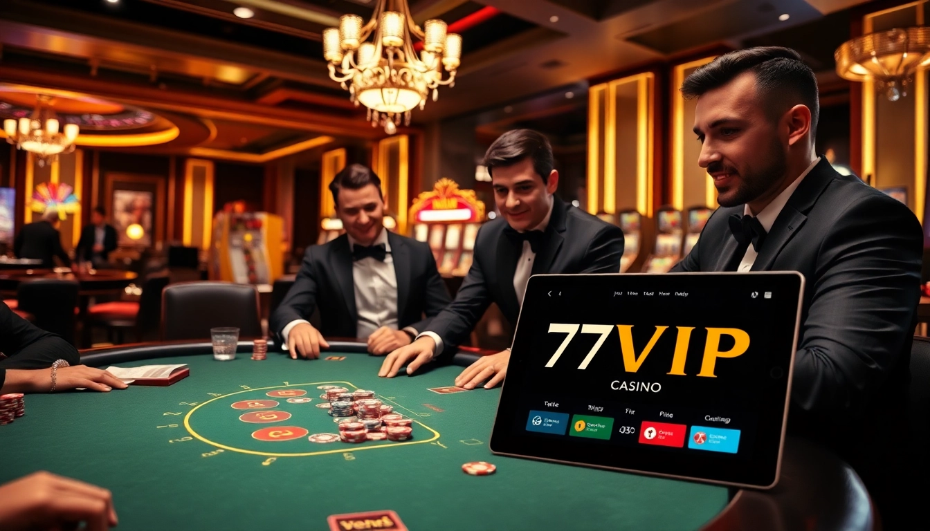 Experience the thrill of 777VIP at a high-stakes poker table with vibrant chips and cards.