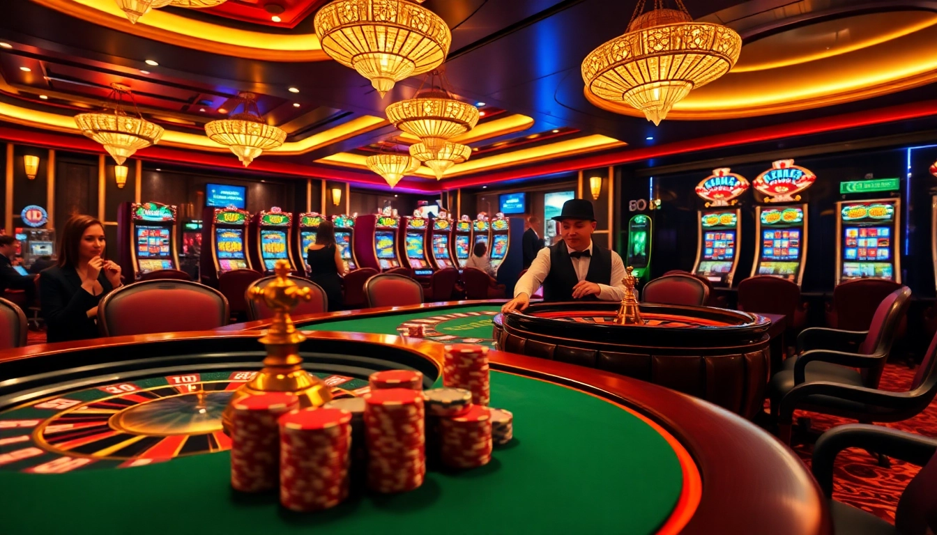 Experience the excitement at 8fly886 com with vibrant casino tables, poker chips, and a roulette wheel.