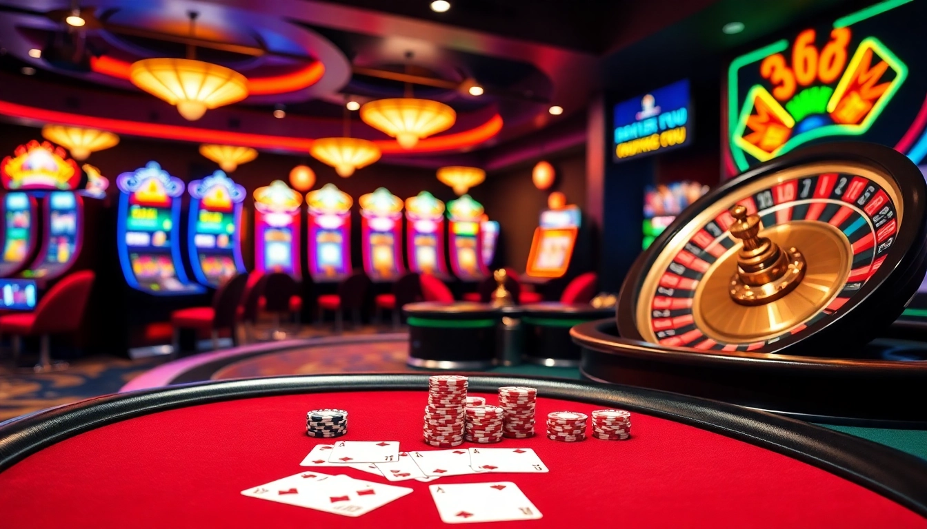 Experience the thrill of casino gaming with the vibrant scene at https://b52club.menu/, featuring poker chips and tables.