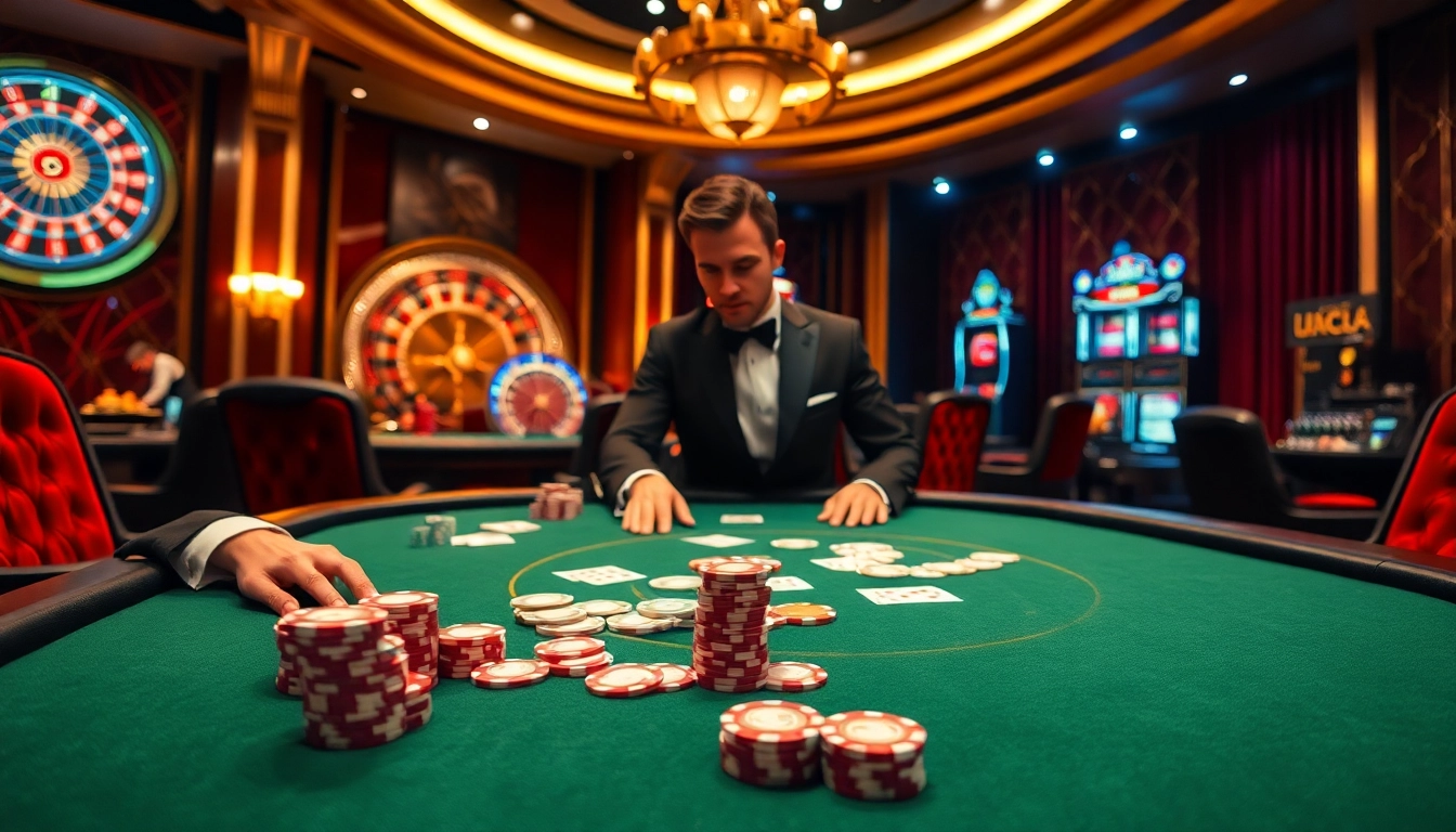 Experience thrilling moments at vaobet with a vibrant poker table full of chips and cards.