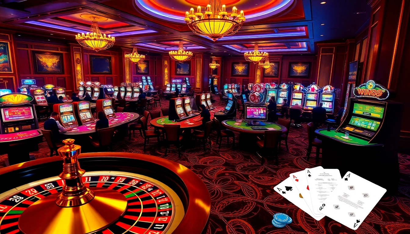 Experience the thrill of gambling at ww88 with vibrant casino tables, roulette wheels, and excited players.