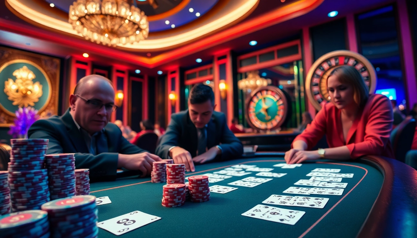 Intense poker game experience at 888vi.space with vibrant colors and luxury setting.