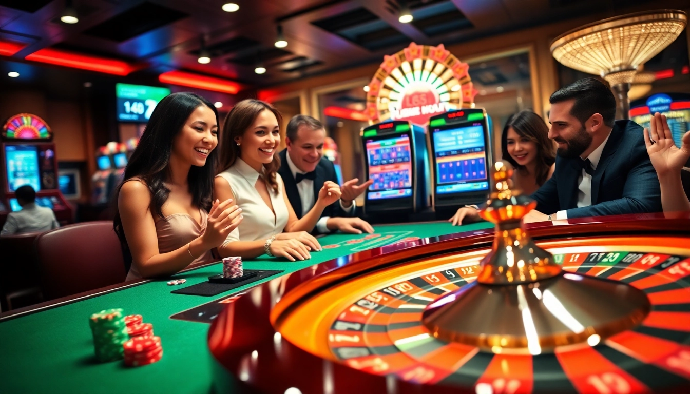 Players engaging in a thrilling game at LC 88 casino, showcasing vibrant chips and a roulette wheel.