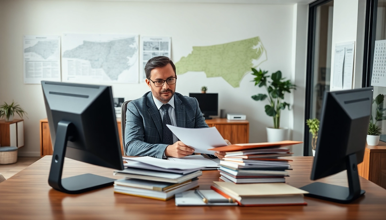 Conduct background checks north carolina in a professional office setting with an investigator.