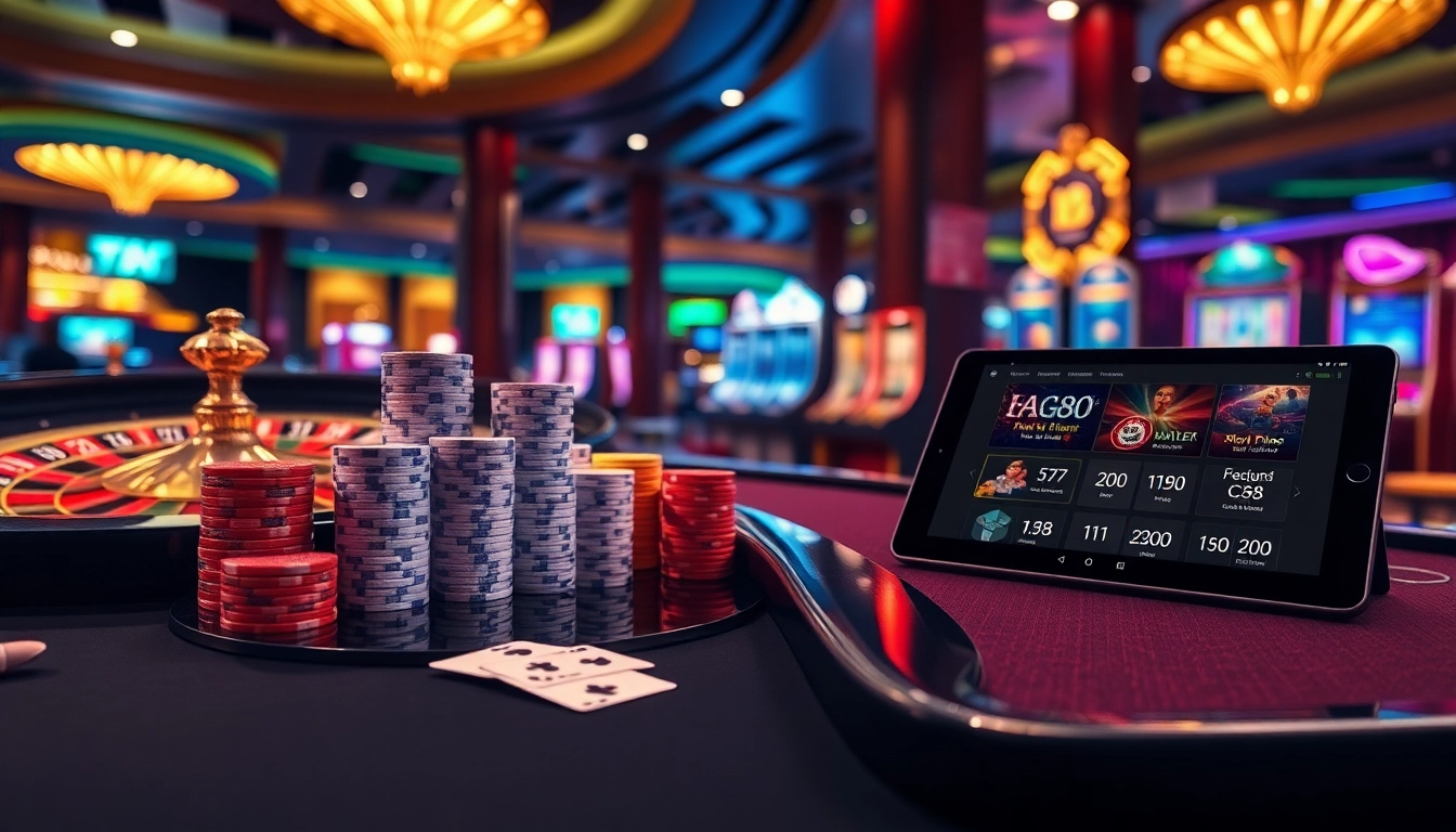 Experience the vibrant atmosphere of hay88.deal with a luxurious casino scene showcasing roulette and poker.
