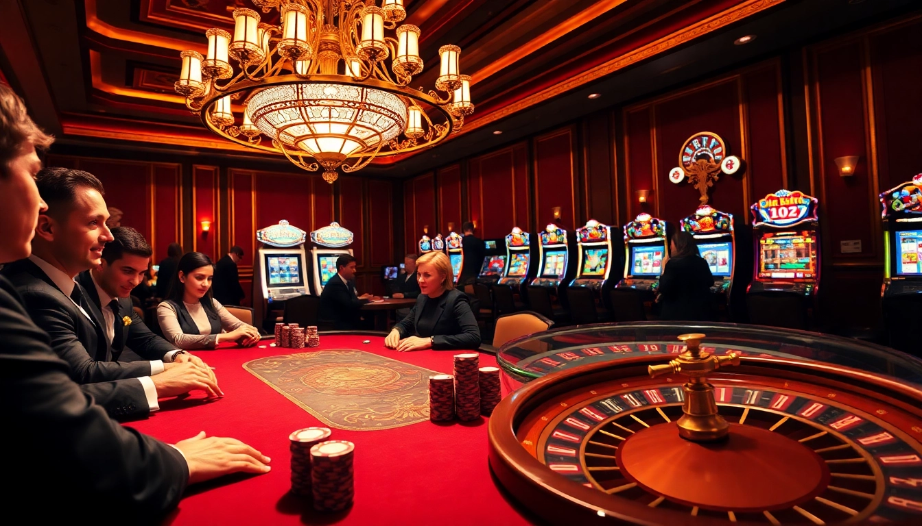 Engaged players at a high-stakes poker table in a vibrant casino setting, representing excitement at https://gamemanclub.wiki.