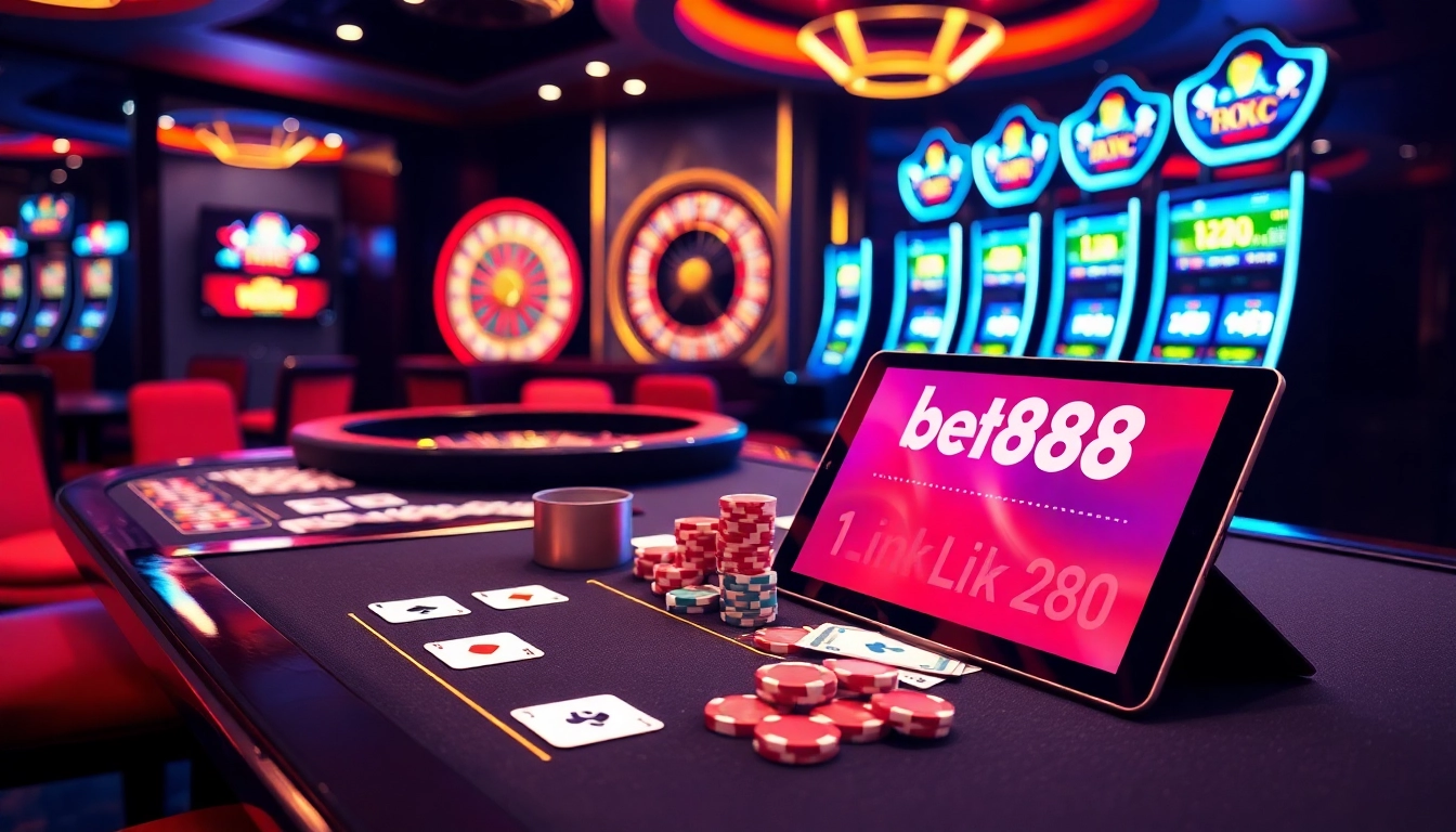 Experience thrilling online betting with Link Bet88 at a luxurious casino setting.