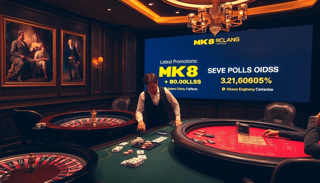 Engaged gamblers strategizing at an MK8 casino table with cards and chips ready for action.