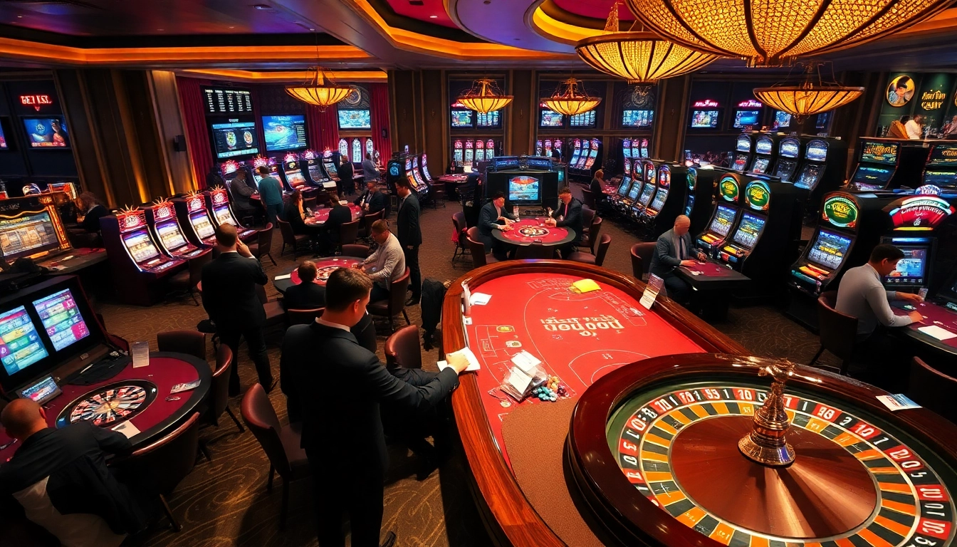 Gamblers engaging in intense poker strategies while placing keo nha cai bets at an upscale casino.