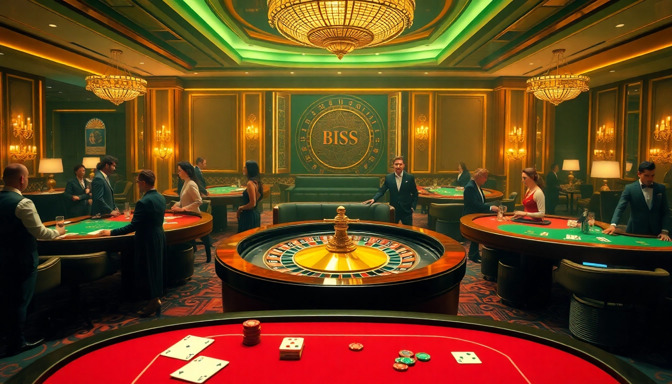 Experience the thrill of bem88 with vibrant casino tables and an elegant roulette wheel.