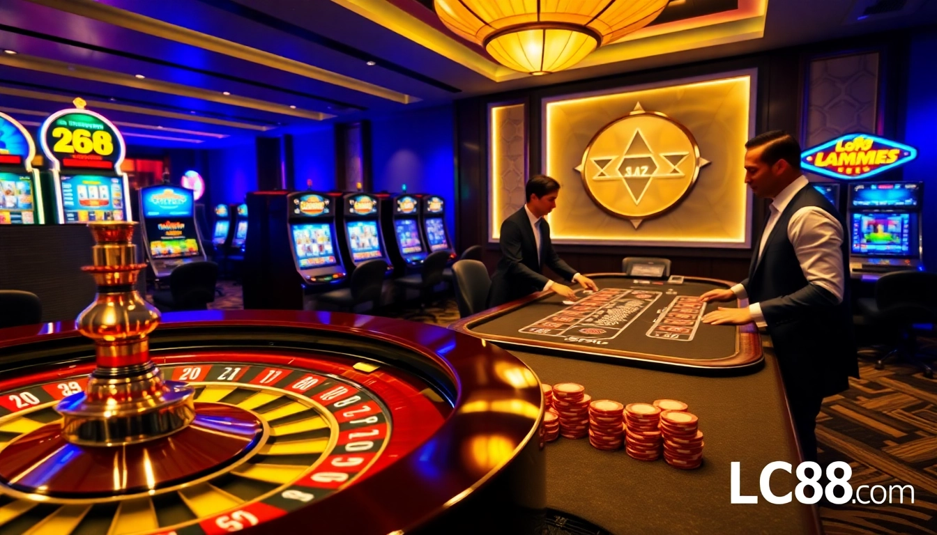 Experience the thrill of winning at the casino with LC88 com, showcasing vibrant games and a professional atmosphere.