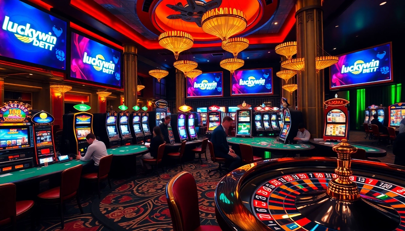 Exciting gambling action featuring the luckywin bet logo and vibrant casino elements.