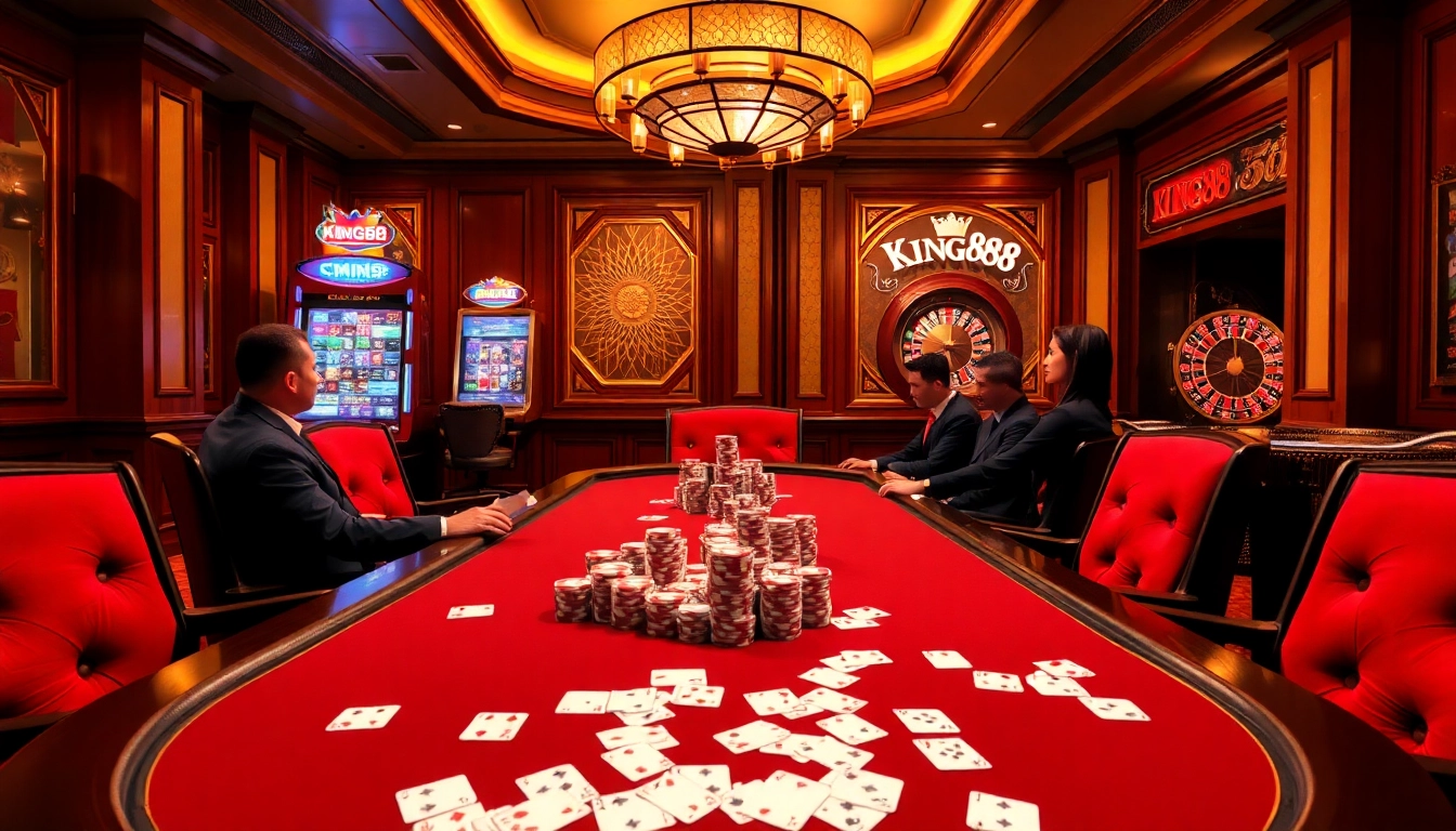 Experience the exciting gameplay at KING88 with vibrant casino elements and luxurious details.