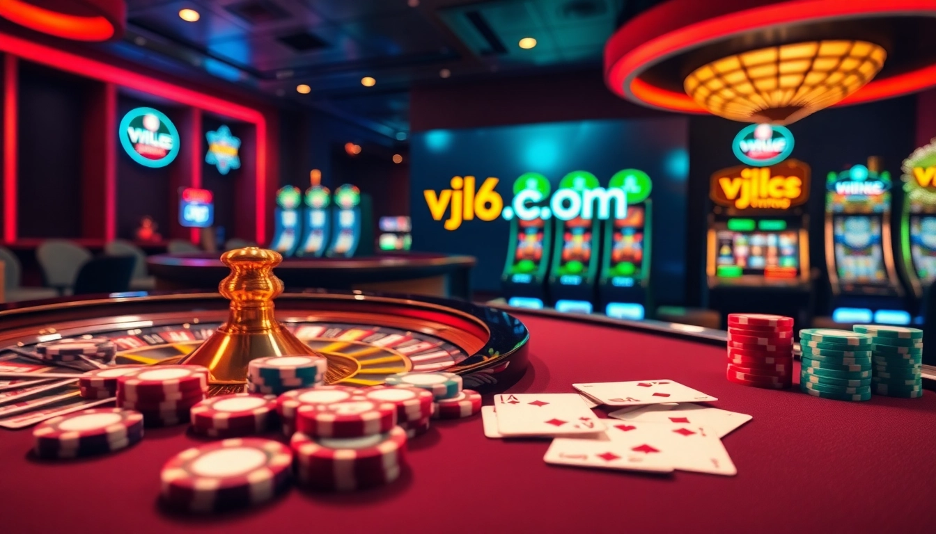 Engaging casino scene featuring gaming elements and the vvjl6 com logo to inspire excitement.