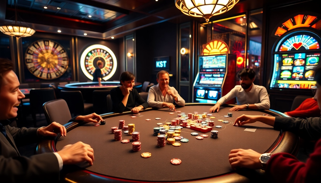 Experience the excitement of a luxurious casino at https://69vn.br.com/ with vibrant gaming tables and players.