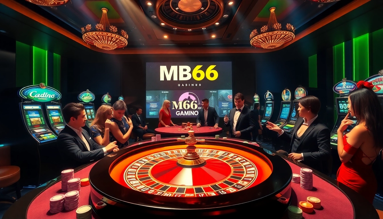 Experience thrilling gameplay at https://mb66.golf/ with luxurious casino tables and vibrant gambling elements.