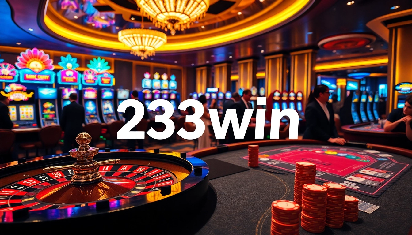 Experience the excitement of 23win casino with players at roulette and engaging slot machines.