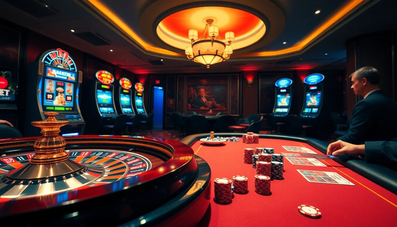 Gamblers celebrating a win at S8 casino with vibrant slot machines and roulette.