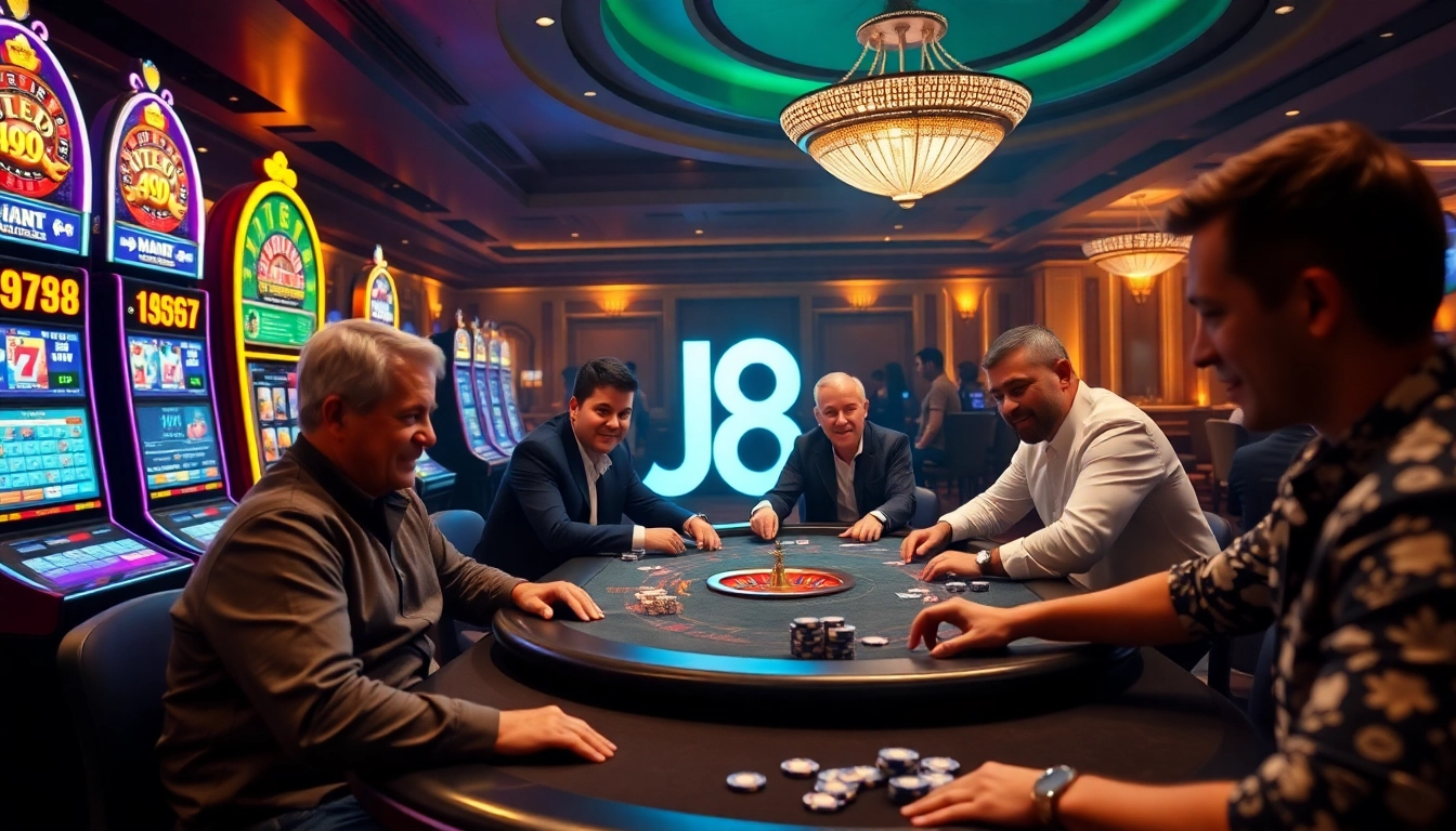 Players enjoying casino games with J8 branding in an exciting atmosphere.