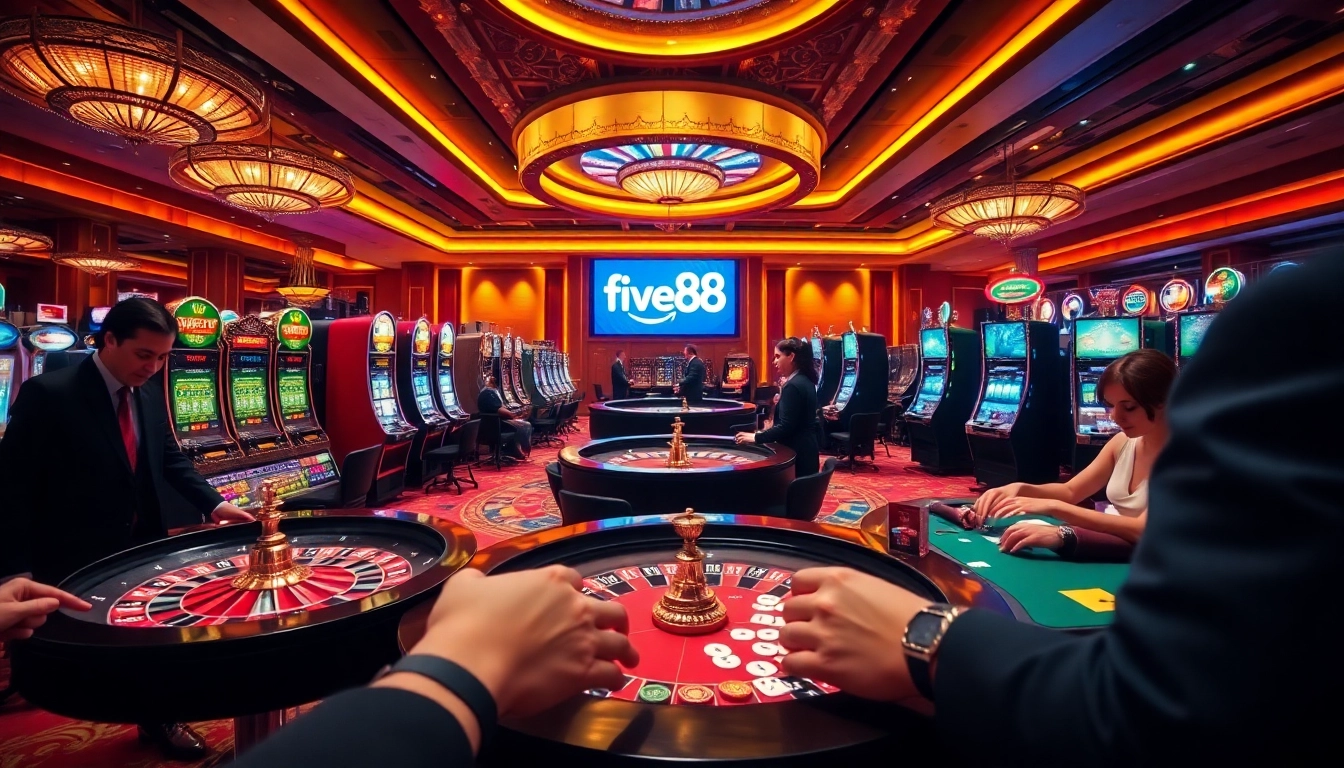 Experience the excitement of five88 casino games with stunning tables and vibrant slot machines.