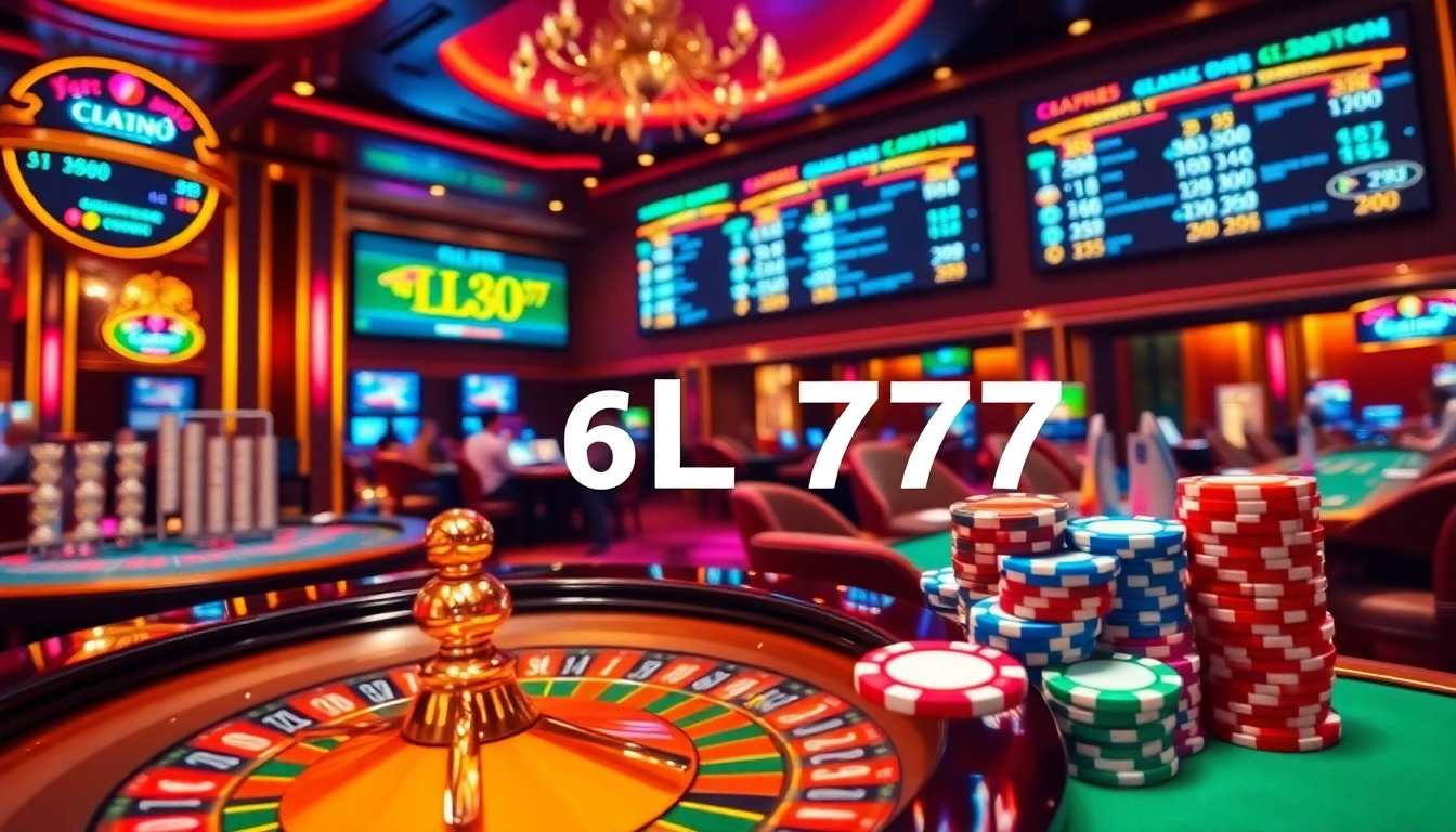 Experience the thrill of 6L777 with vibrant casino tables and glittering poker chips.