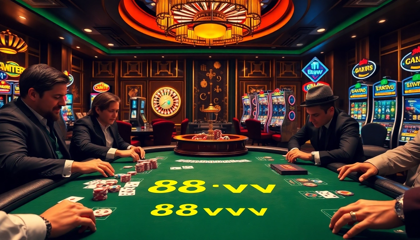Experience the thrill of betting on 88vv at a luxurious casino table surrounded by poker chips.