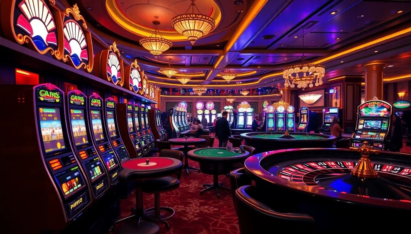 Experience the thrill of gambling at https://bl555.training/ with luxurious casino visuals showcasing poker tables and slot machines.