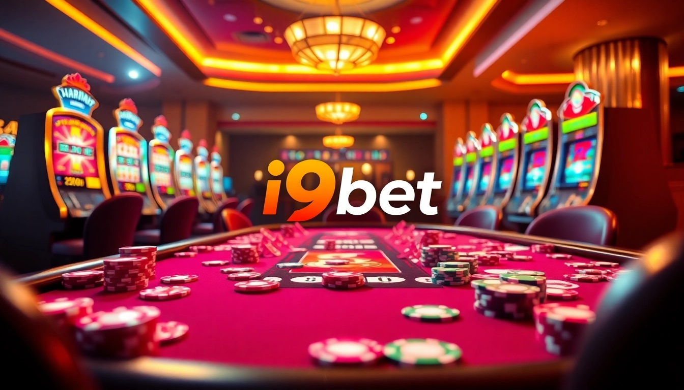 Engaging casino scene showcasing i9bet with poker chips and cards, evoking excitement.