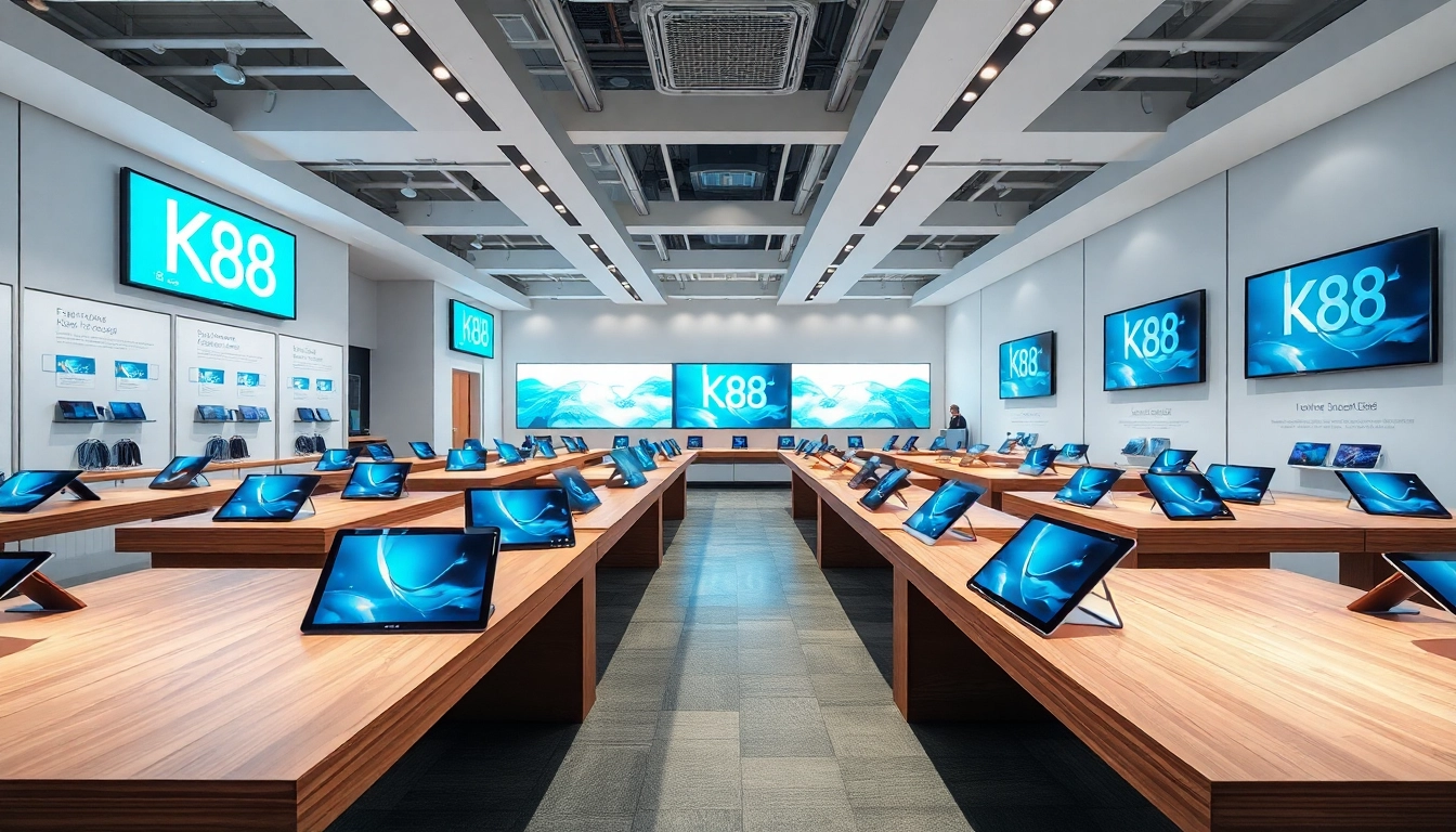 Experience the innovative K88 tablets showcased in a modern technology showroom, emphasizing sleek design and features.