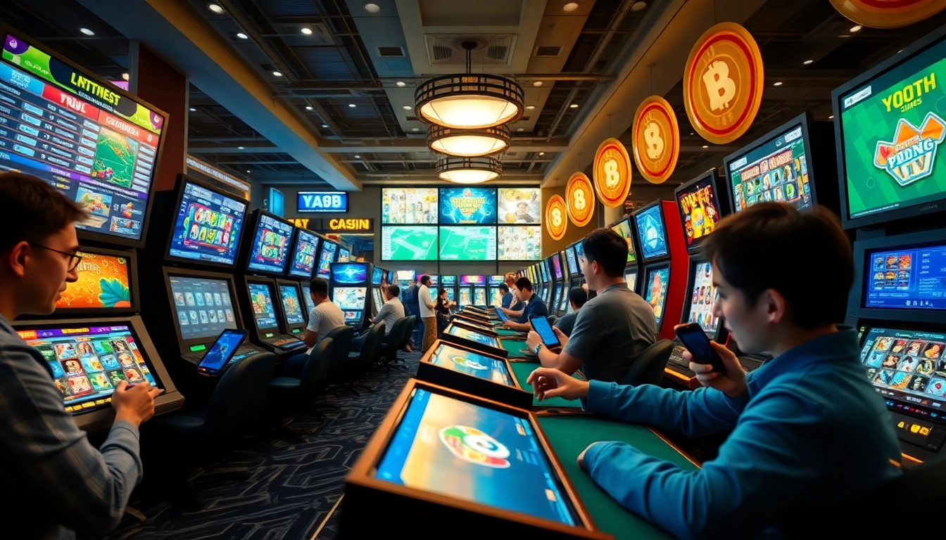 Dynamic scene of online gambling at https://566.jpn.com/, showcasing players enjoying diverse games on mobile devices.