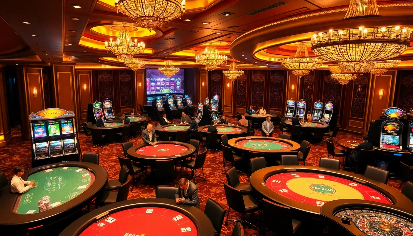 Players engaging in thrilling gambling at iwincom.net, showcasing lively poker games and vibrant casino ambiance.