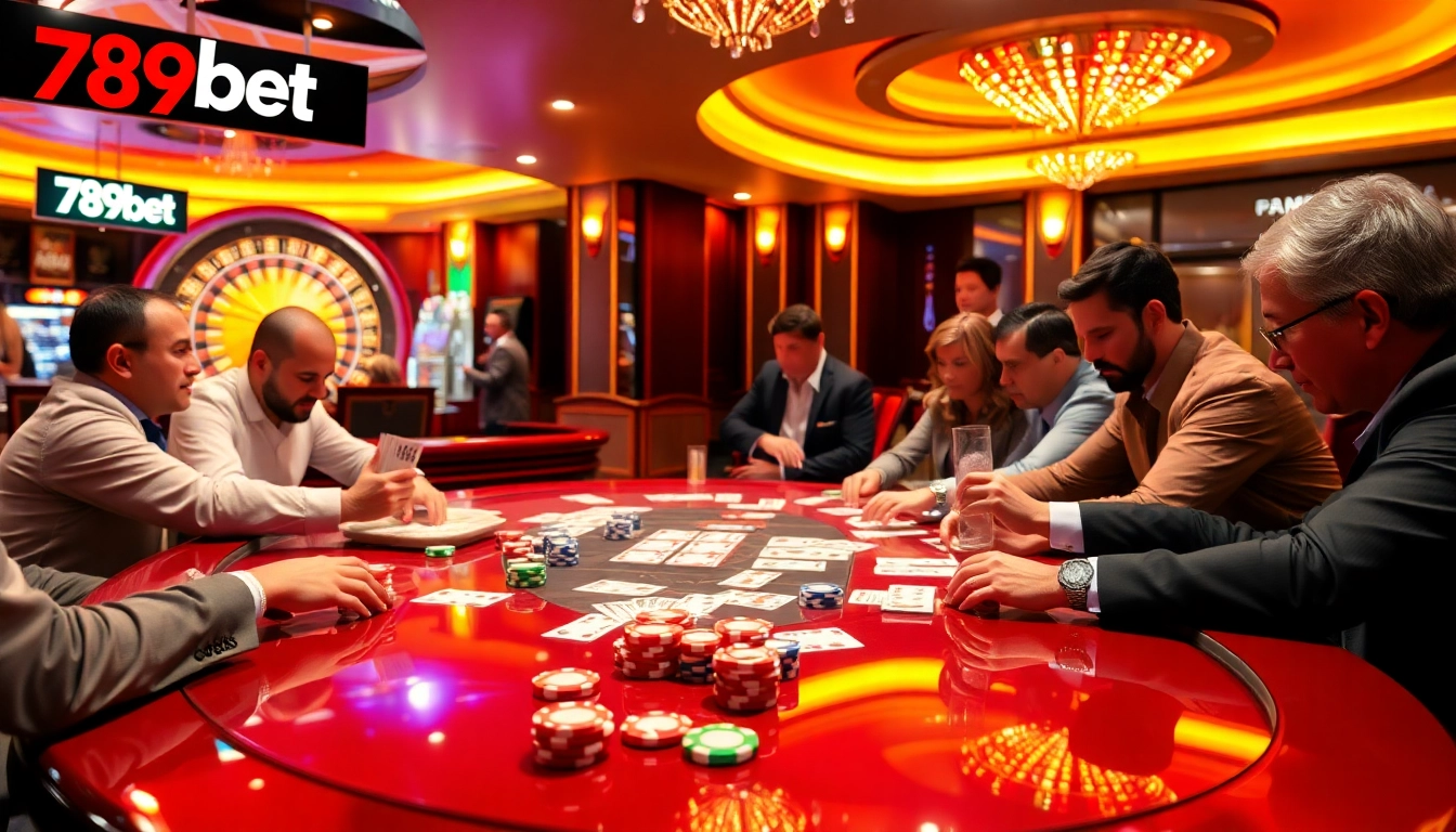 Experience thrilling gameplay at 789bet's poker table with vibrant chips and intense players.