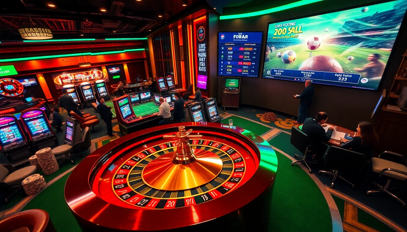 Experience Kèo bóng đá excitement at a luxurious casino with live betting and vibrant visuals.